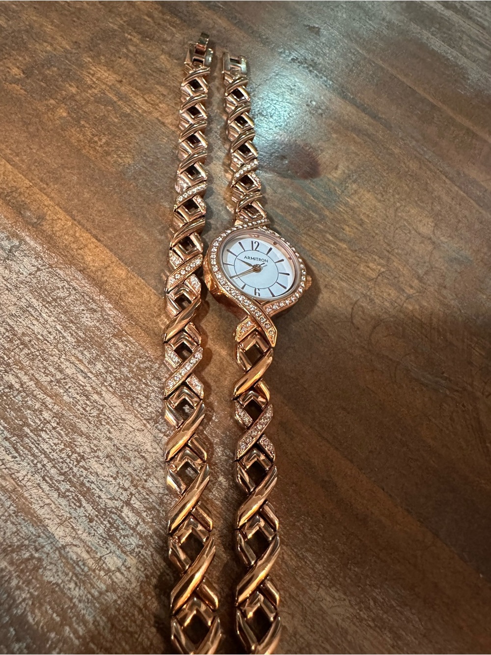 Armitron Rose Gold Tone Crystal Bracelet Watch with White Dial